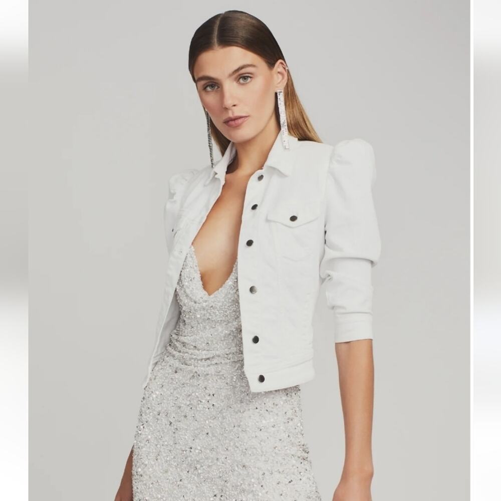 Retrofete Ada Denim Jacket White Puff Sleeve Size XXS NWT